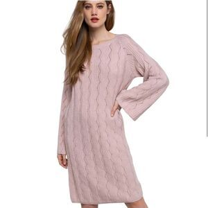 POL Cream Cable Knit Midi Sweater Dress Wide‎ sleevew Medium Beige Soft MSRP $75